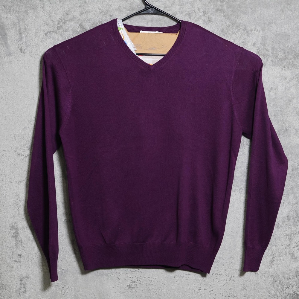 Peter Millar Sweater Mens XL Purple Silk Cotton Cashmere V-Neck Preppy MF15S103